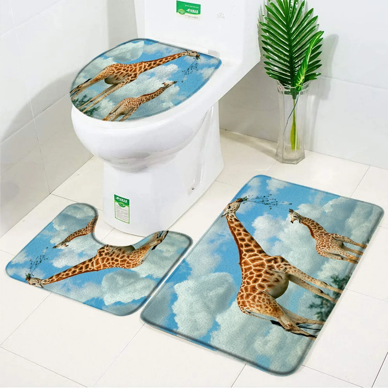Zestaw dywaników łazienkowych dla zwierząt Tygrys Leopard Żyrafa Czarny Antypoślizgowa pokrywa toalety Dywanik podłogowy Dywan antypoślizgowy Zestaw akcesoriów łazienkowych — zdjęcie 4