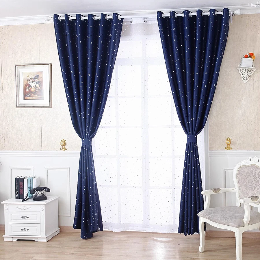 Shiny Stars Children Cloth Curtains For Kids Boy Girl Bedroom Living Room Blue/Pink Blackout Cortinas Custom Made Drape wp123#45