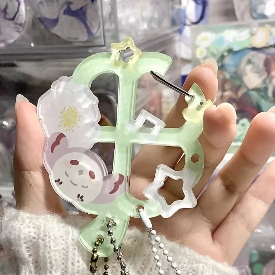 Cute Hollow Clover Shape Acrylic Bag Charm Cartoon Pet Floral Pattern Key Ring Carabiner Pendant Backpack Hanging Ornament