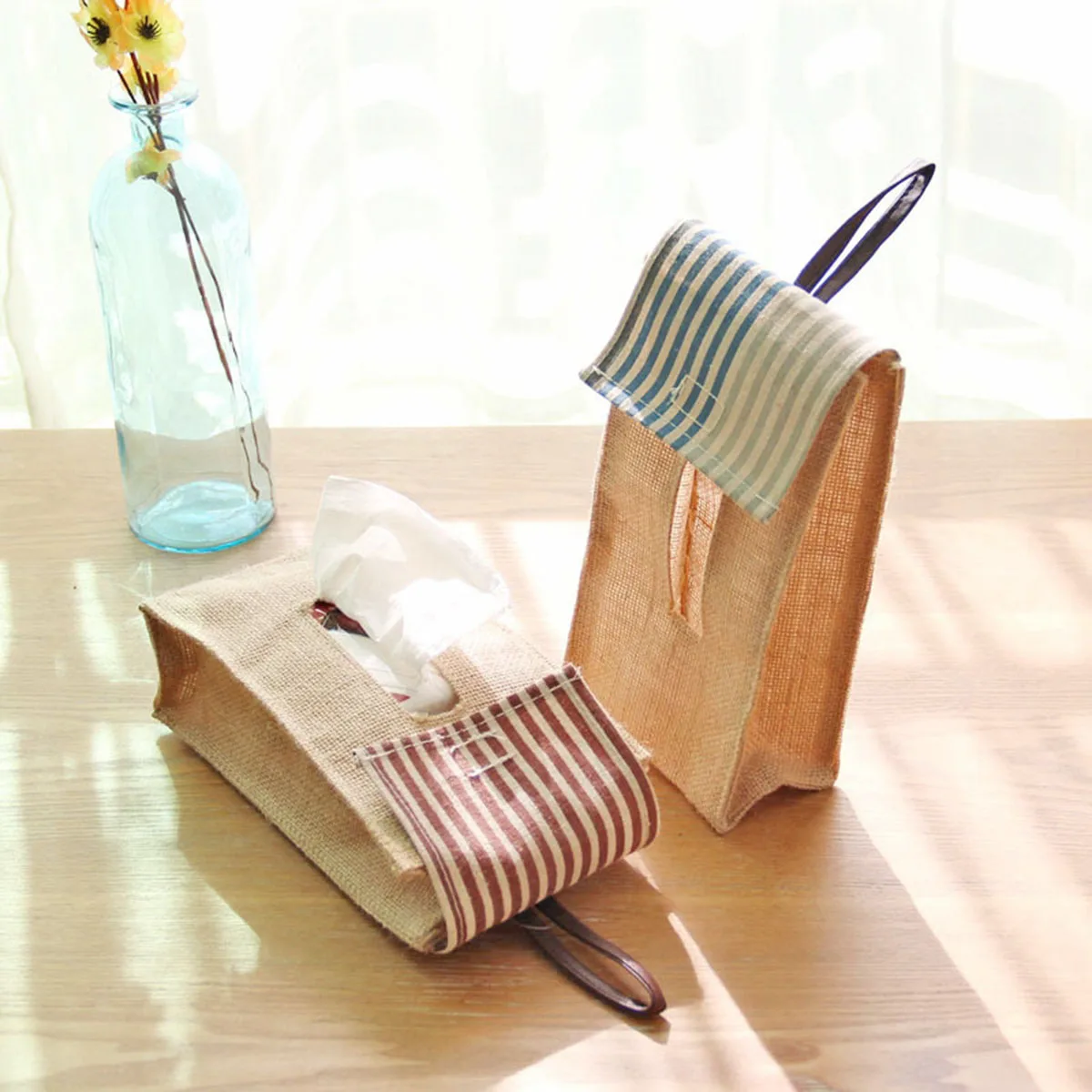 

Multi-Purpose Jute Cotton Linen Tissue Bag Waterproof Hanging for Kitchen Living Room Towel Storage Holder Random Color