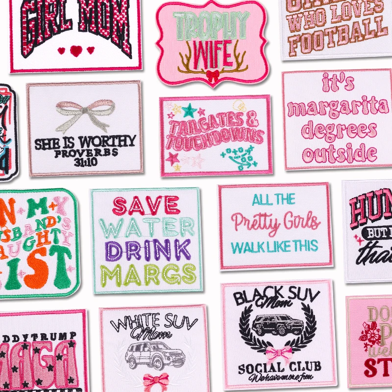 

Pink Series Patch Cartoon Letter Embroidered DIY Iron On Patches For Clothing Thermoadhesive Patches On Clothes Hats Sew Badges