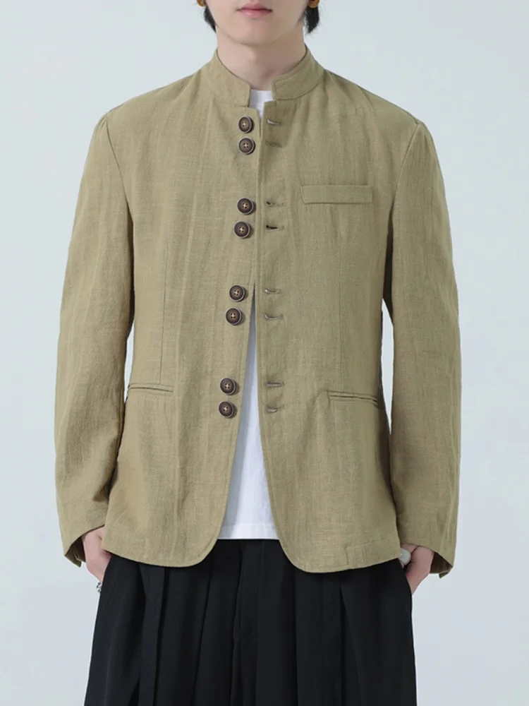 

Новая мужская рубашка из хлопка и льна в китайском стиле, с длинным рукавом, приталенная, дышащая, для делового и повседневного образа, для джентльменов