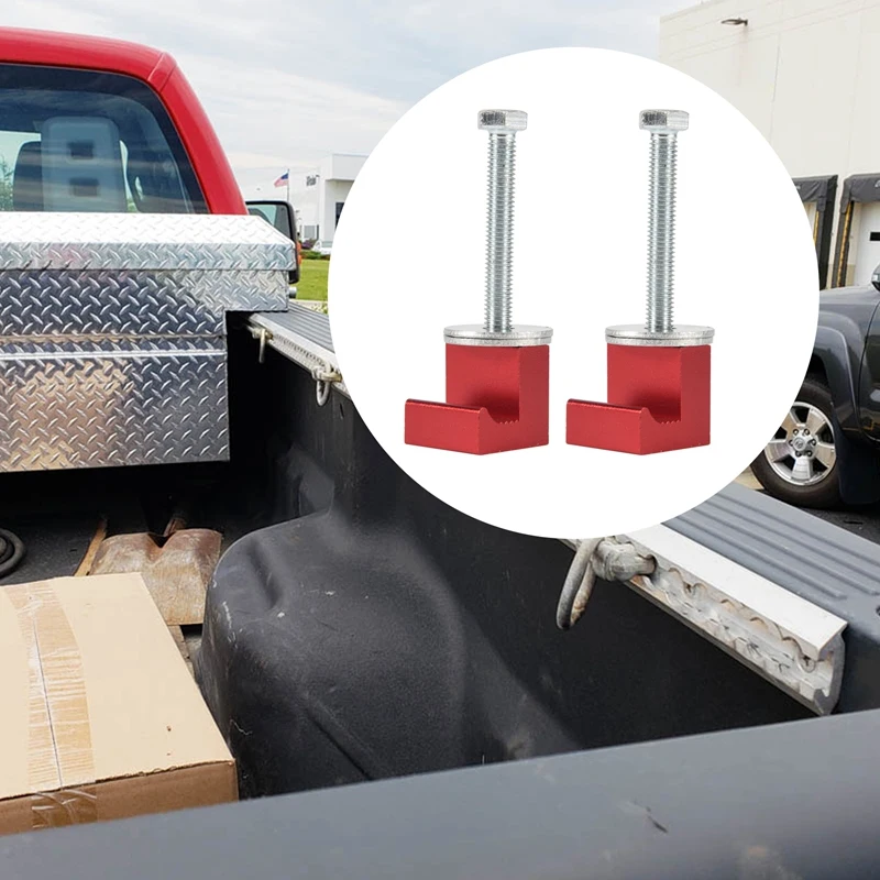 Premium Tool Box Tie Downs Aluminum J Hook Crossover Toolbox Pickup Truck Universal Fit (2 PCS, Red)