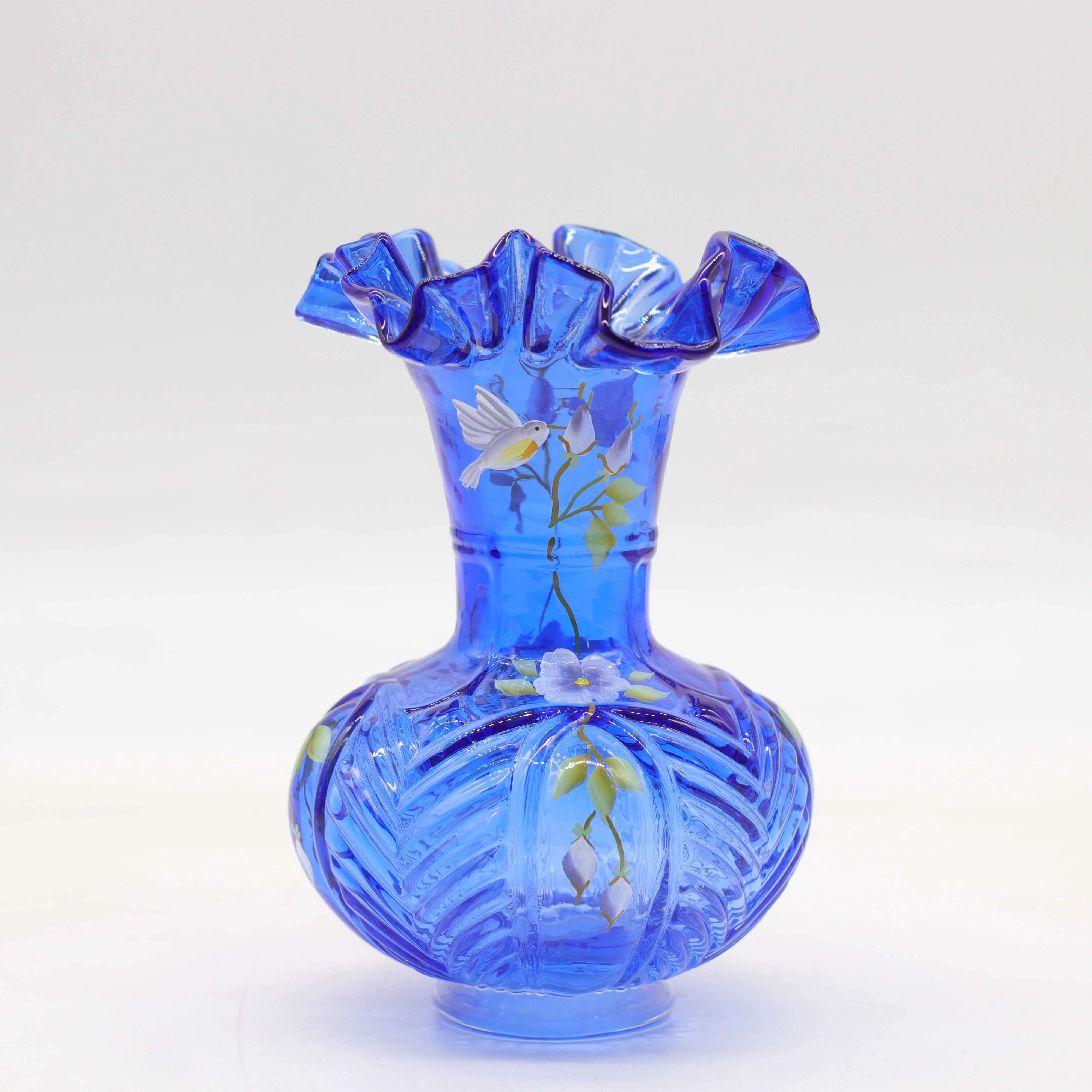 

light luxury Fenton blue hand blown glass vase for home decor