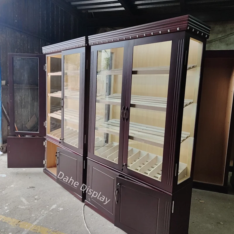 custom.Hot Selling Luxury cigar humidors  cabinet pharmacy shop cash counter  display showcase Cherry cigar cabinet