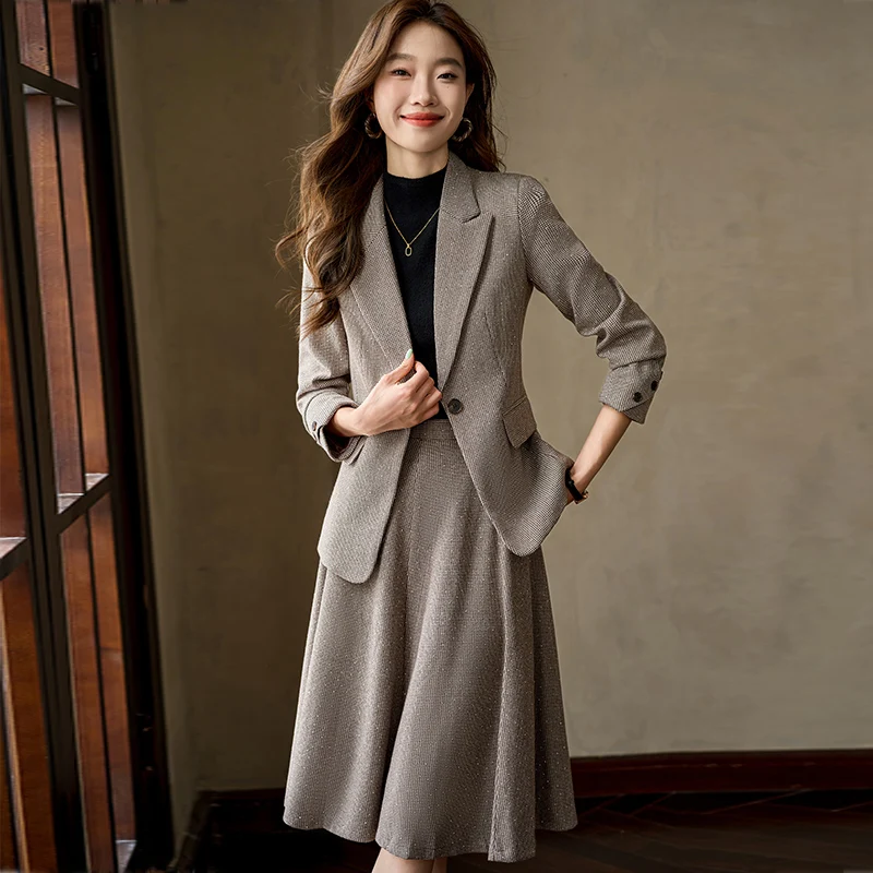 China Humen Wholesale CityProfessional suit set skirt for women autumn 2024 new style temperament, high-end feeling, slim fit an