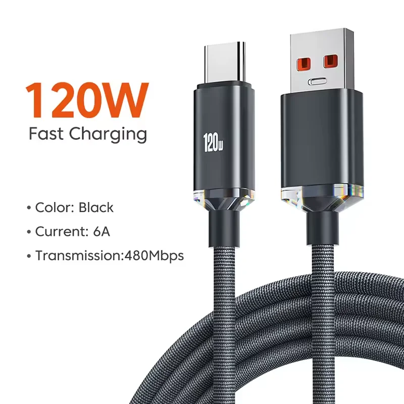 0.25M/1M/1.5m/2M 120W USB C Super Fast Charging Cable Quick Charge Charger Data Cord For Samsung Xiaomi Huawei 6A Type C Cable