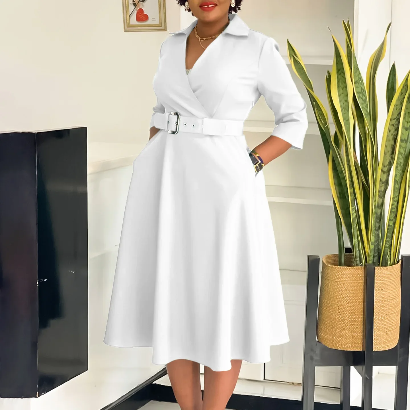 White Dress Women Sexy Dresses Party Round Neck Slim Sheath Pleated High Waist Belt Elegant Bodycon Mid Length Vestidos