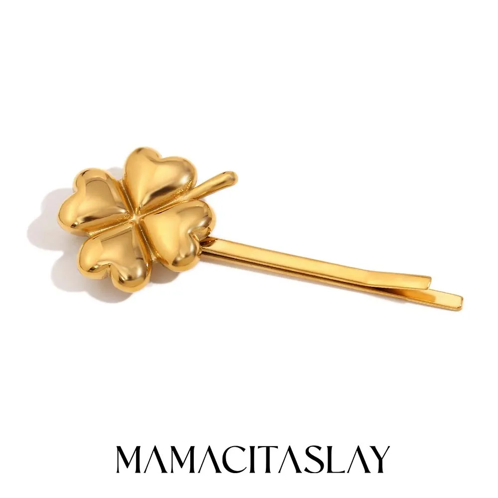 

MamacitaSlay New Trendy Waterproof Four-Leaf Clover Titanium hair clips Gold Plated Hair pin Accessories women's jewelry