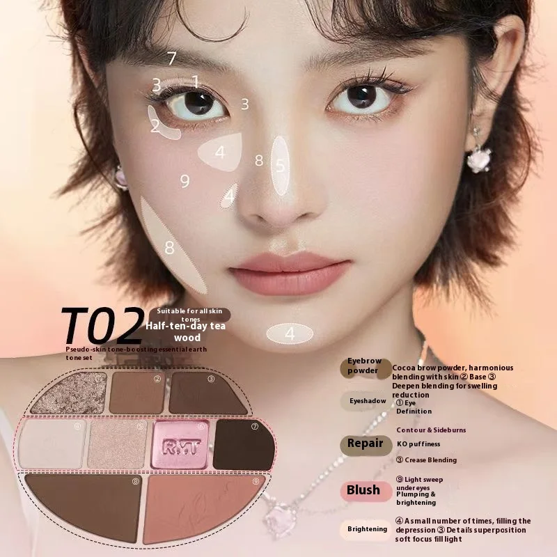 RMT Cosmetics Panel do makijażu twarzy z efektem liftingu, 9 kolorów, cień do powiek z efektem wysokiej połysku, kompleksowy panel do makijażu twarzy z efektem liftingu, długotrwały makijaż