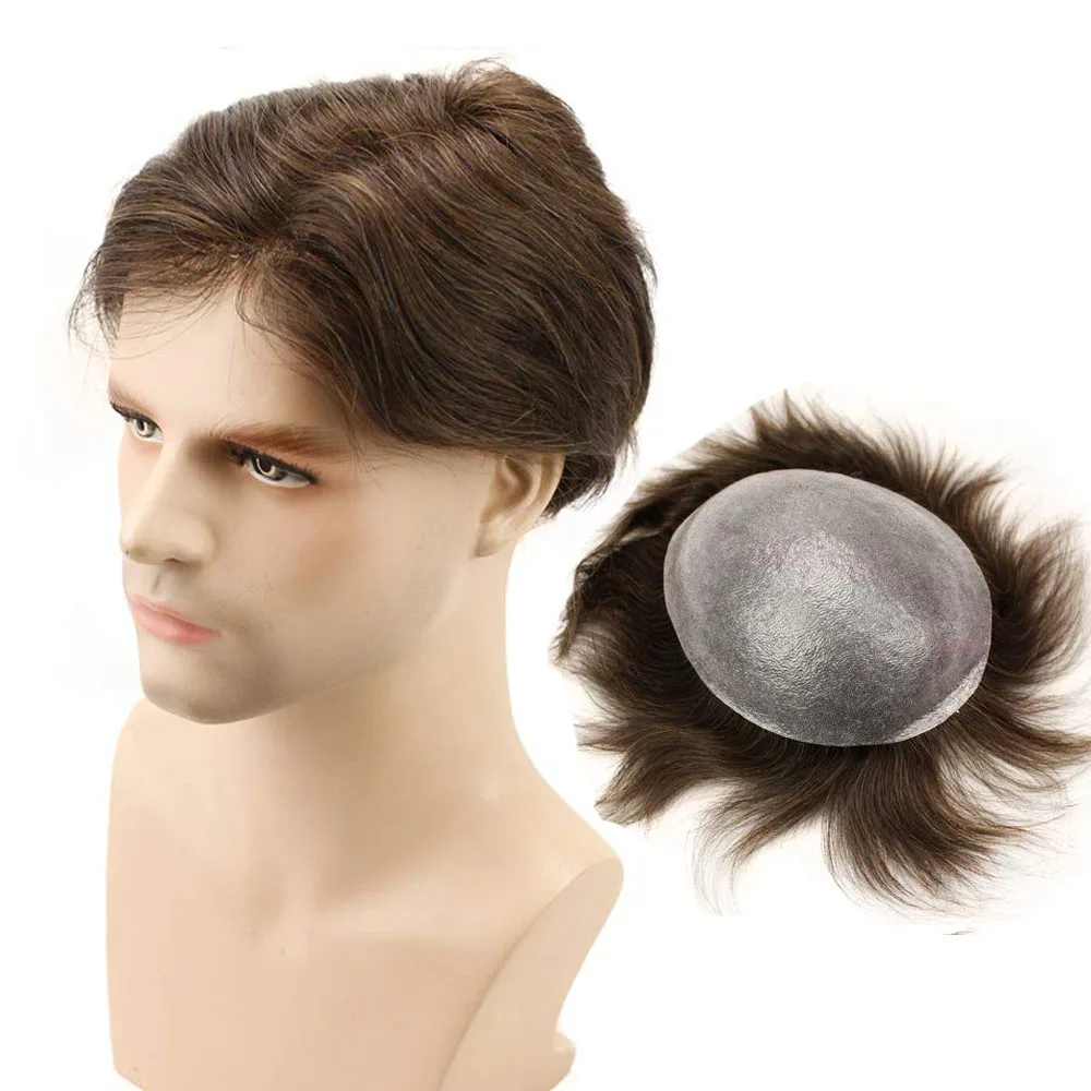 

Men’s Toupee 0.06mm Transparent Ultra Thin Skin Full PU 10x8 Inch Base Replacement System Hair Pieces for Men V-Looped