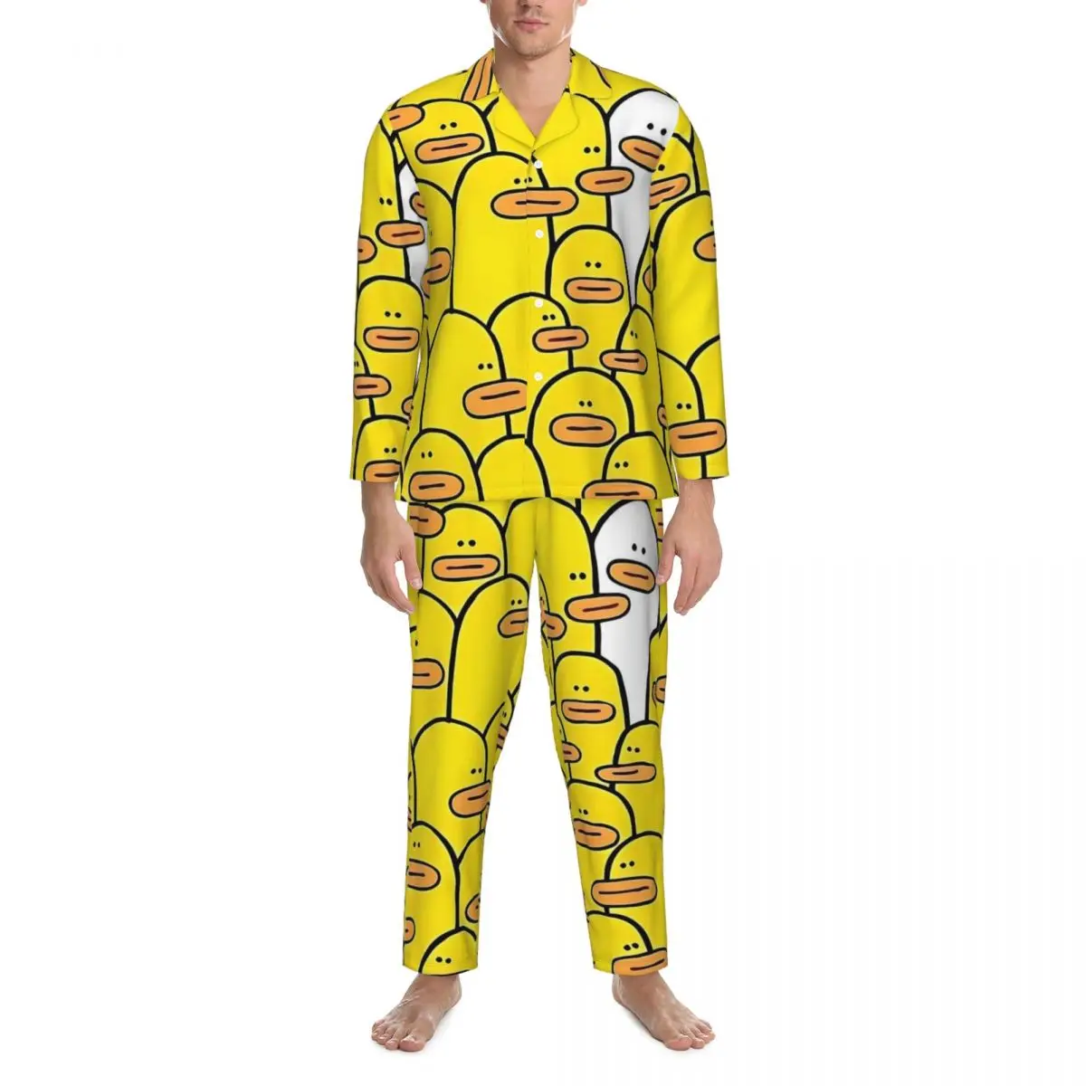 Funny Rubber Ducks Pajama Sets Spring Romantic Sleep Sleepwear Man 2 Pieces Retro Oversize Graphic Nightwear Birthday Gift