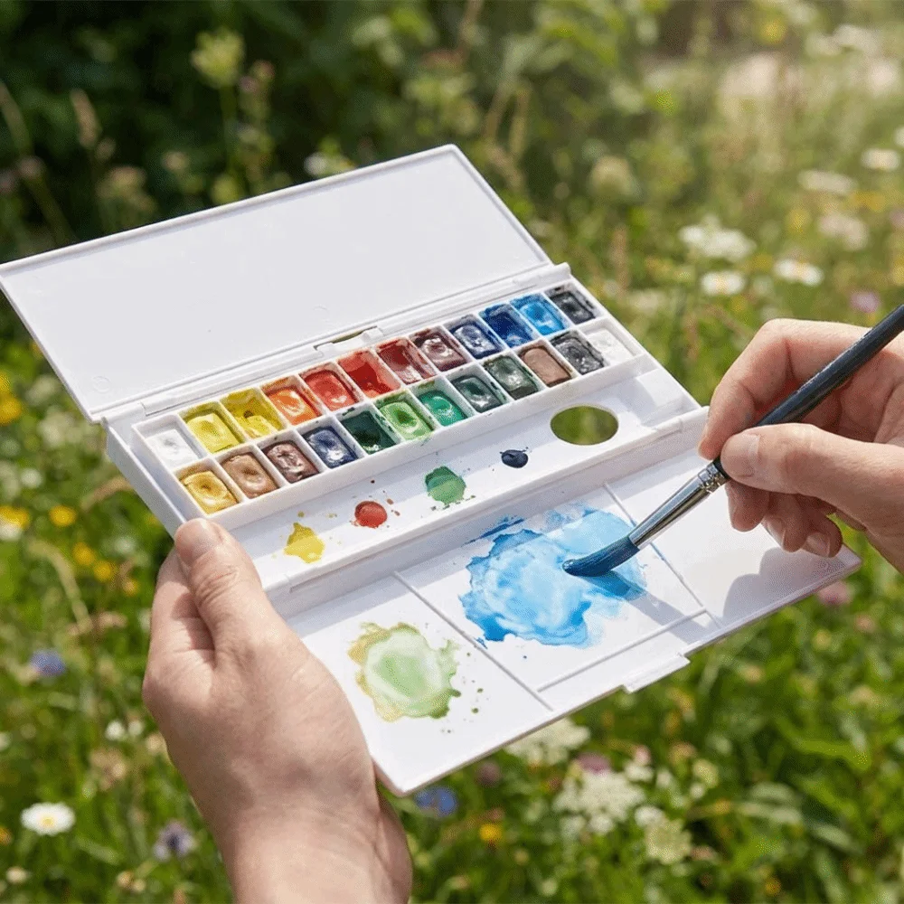 Foldable Watercolor Pigment Box Reusable 24 Grids Travel Painting Palette Easy To Rinse DIY Watercolor Mixing Tray Oil Paint