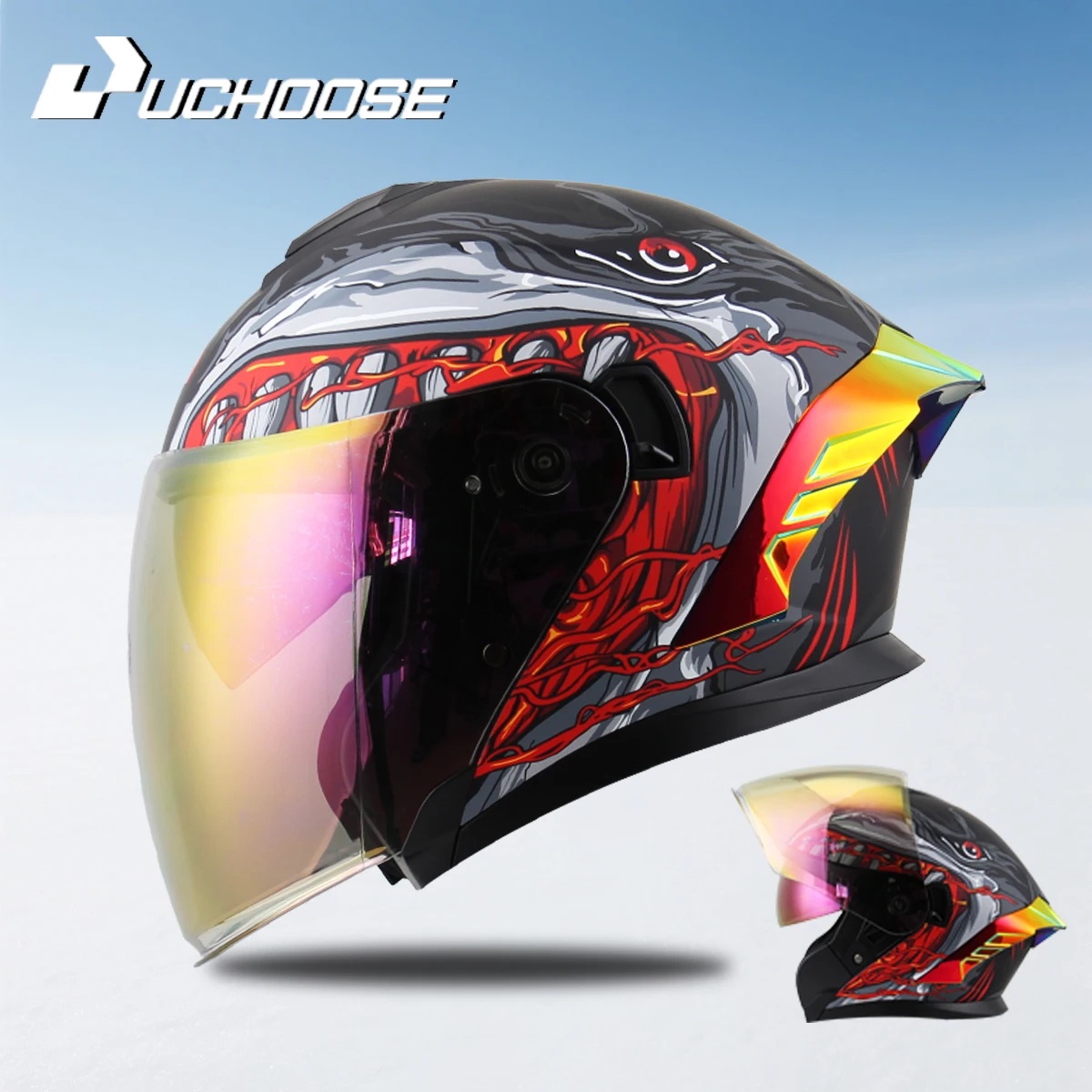 

Motorcycle 715 Open Face Helmet For Men And Women Dual Lens Sun Visor Face Shield Top Lightweight Scooter Bike Retro 3/4 Helmet