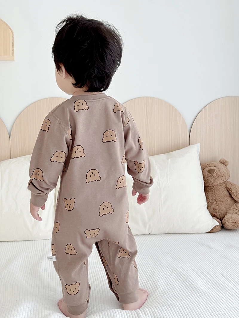 MILANCEL New Autumn Baby Clothes 0-2 Y Newborn Cotton Jumpsuit Skin-friendly Underwear Infant Cartoon Bear Romper Sleepwear