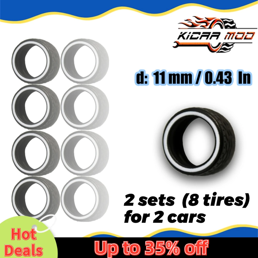 1/64 Rubber Tires For Wheels on Hot Wheels Detail-up Replacement Parts for Hotwheels Model Car Toys 11mm/13mm (2 Sets)