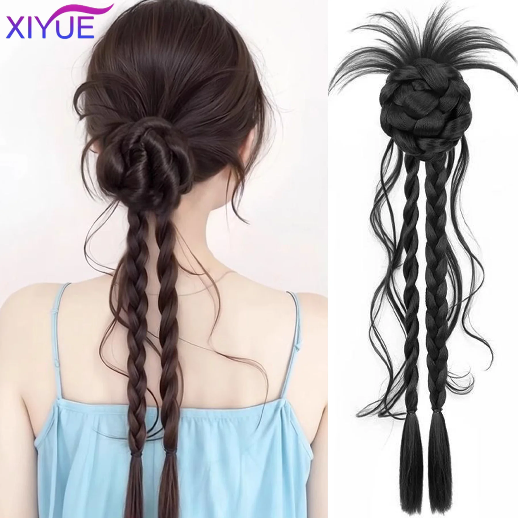 XIYUEWomen's clip-on Synthetic wig flower bud head twist braid natural simulation hair extensions playful sweet hair accessories
