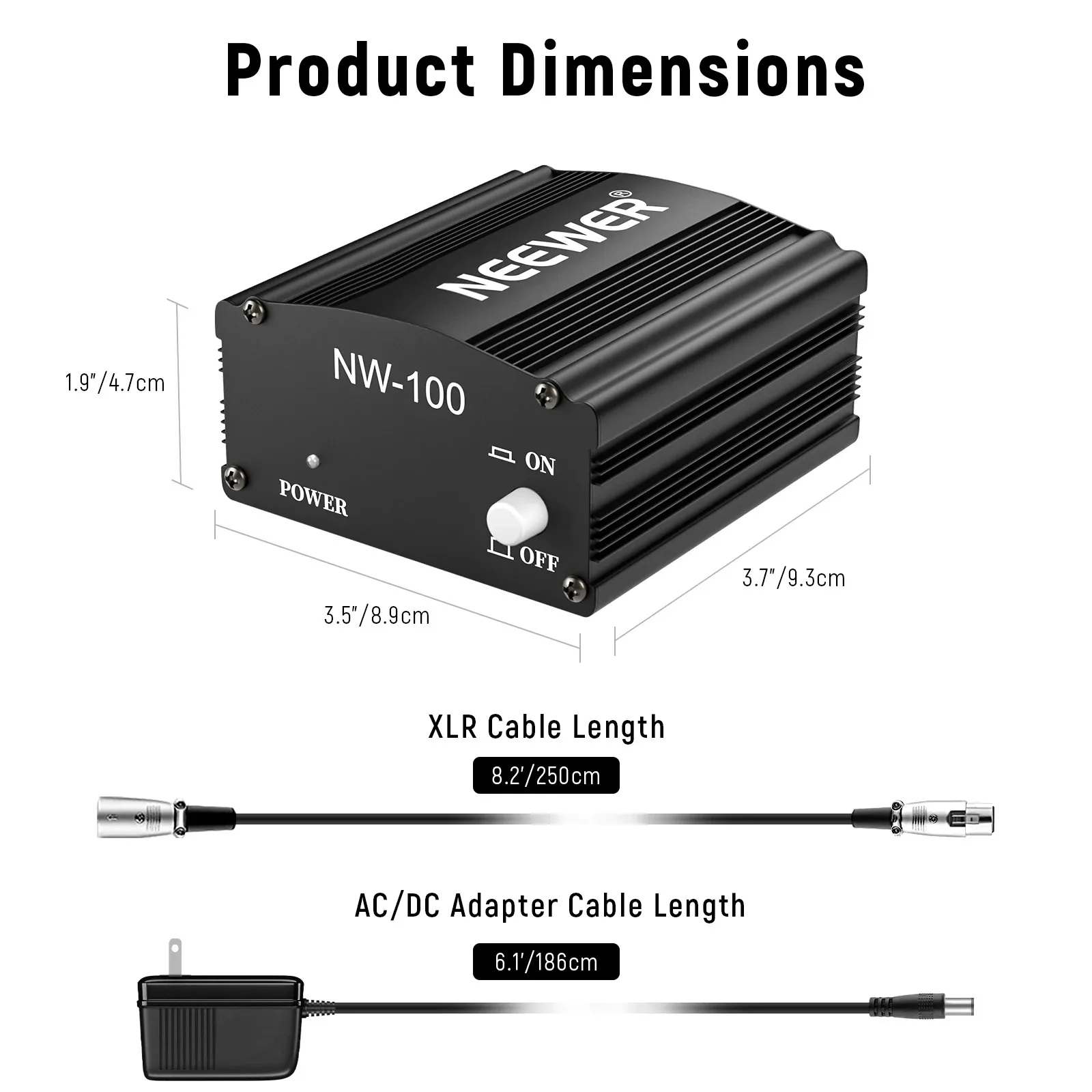 NEEWER 1-Channel 48V Phantom Power Supply Adapter with XLR 3-Pin Cable (Plastic Housing) for Any Condenser Microphone