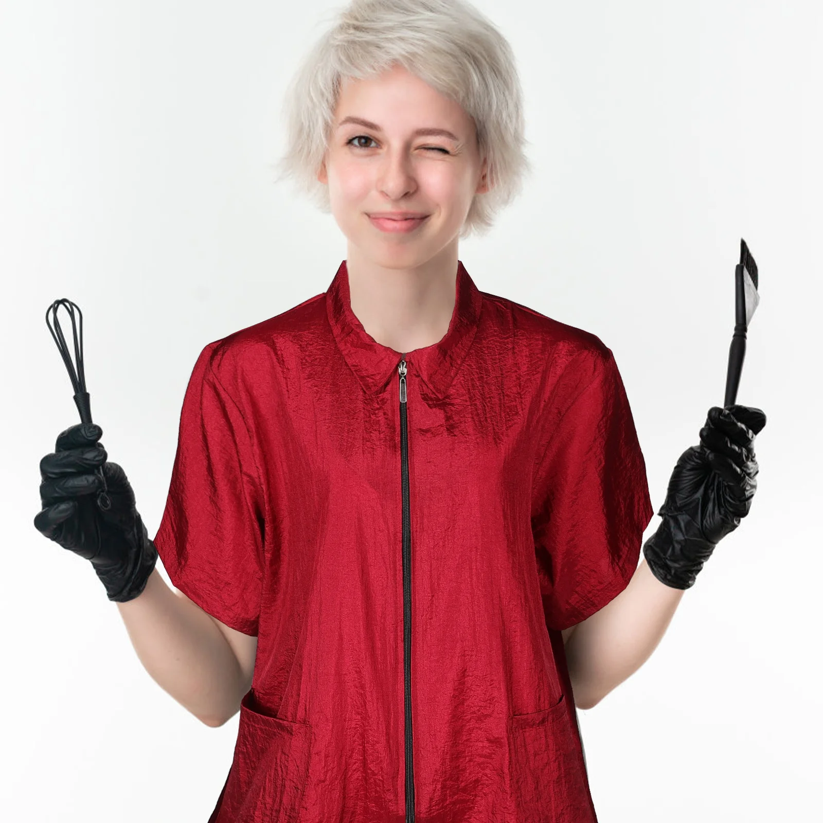 Farba do włosów Salon odzieżowy Fartuchy robocze Krótkie rękawy Kurtka Stylista Uniform roboczy Wodoodporny Projekt z kieszeniami Pielęgnacja włosów