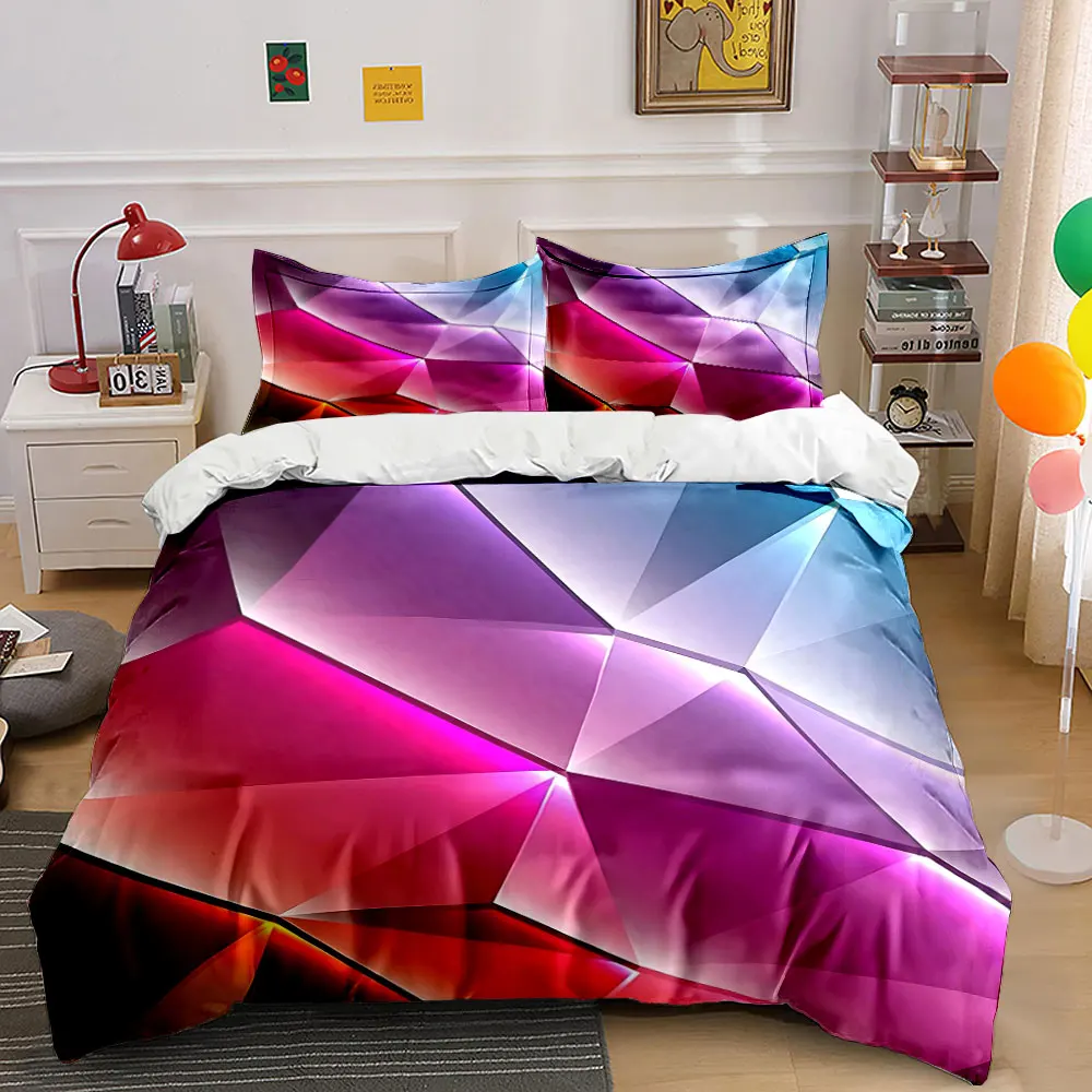 Colorful Geometric Abstract Print Bedding Set 1 Duvet Cover 2 Pillowcases for Adult and Children Luxury Gift Full Size