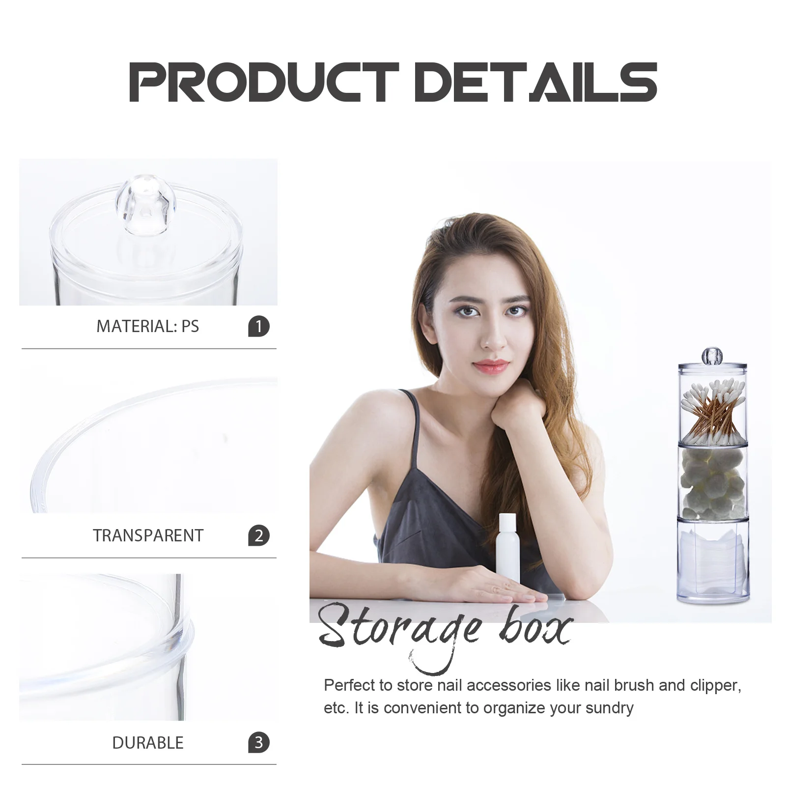 صندوق تخزين قطني مزيل المكياج بسعة كبيرة لأدوات تزيين الأظافر ومجوهرات الرموش وسادات قطنية وأحمر الشفاه والحمام #6