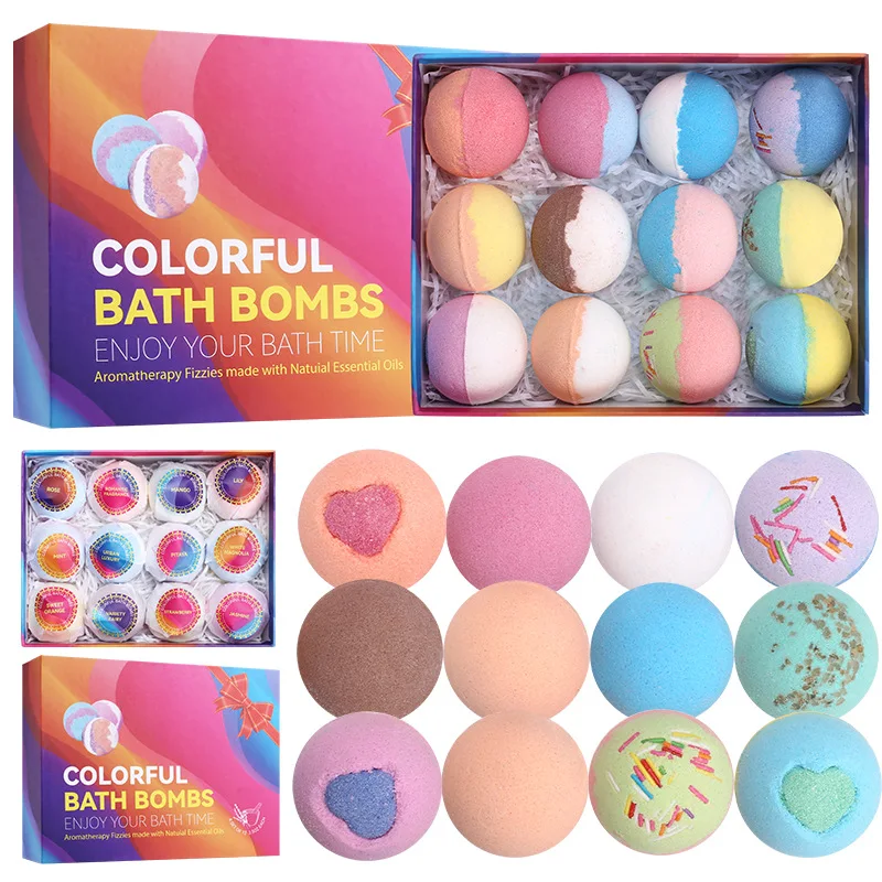 12Pcs Bath Bombs Set Moisturizing Essential Oil Bath Ball Skin Fizzy Spa Bath Bubble Bomb Stress Relief Exfoliating Salt Ball