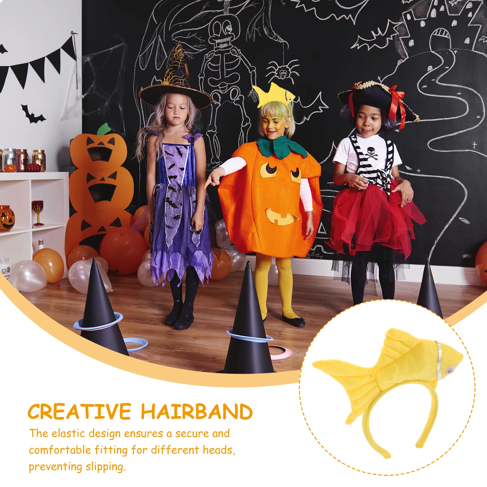 عصابة رأس على شكل سمكة ذهبية للأطفال مصنوعة من نسيج سميك وآمن على شكل حيوانات لعيد الهالوين وأعياد الميلاد وحفلات المهرجانات والمناسبات للجنسين