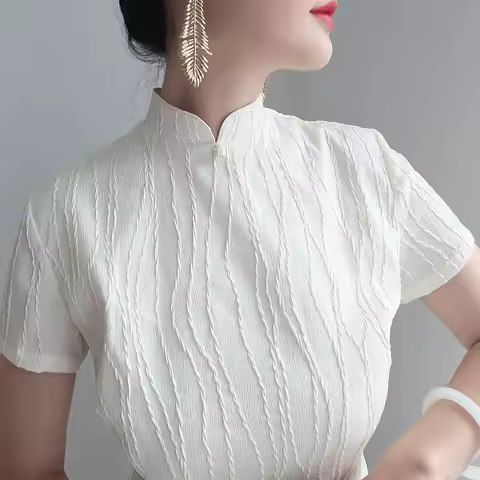 Elegant White Qipao Dress 2025 Vintage Chinese Cheongsam Short Sleeve Women's Traditional Costume Fashionable Evening Gown