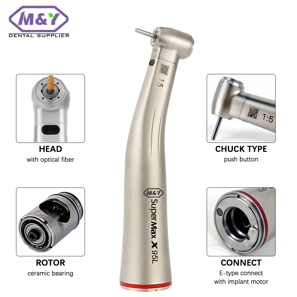 Free shipping X95L X95 TYPE 1:5 red ring  LED FIBER optic Electric motor surgical Handpiece Contra Angle dentistry dentist tools