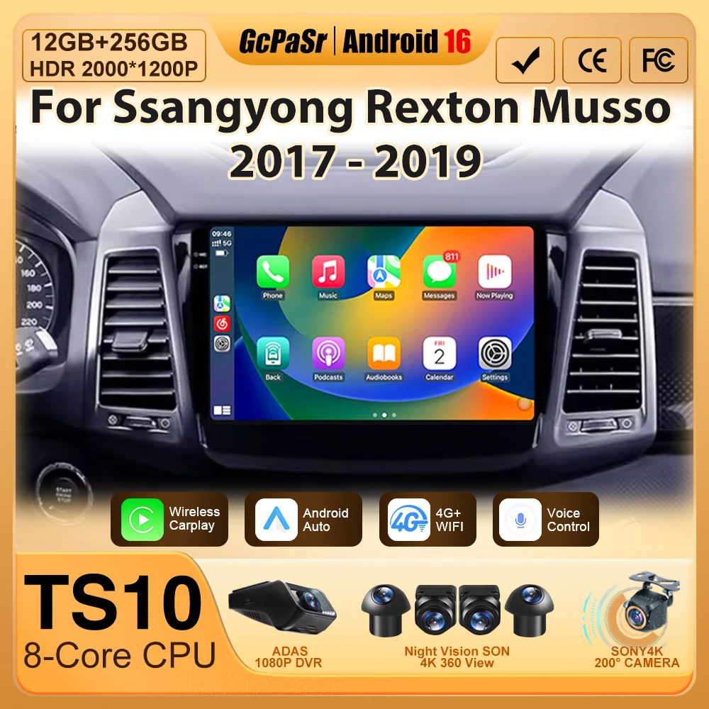 Carplay Auto For Ssangyong Rexton Musso 2018 - 2019 Car Radio Head Unit Multimedia Video Player GPS Navigation Stereo 2din DVD