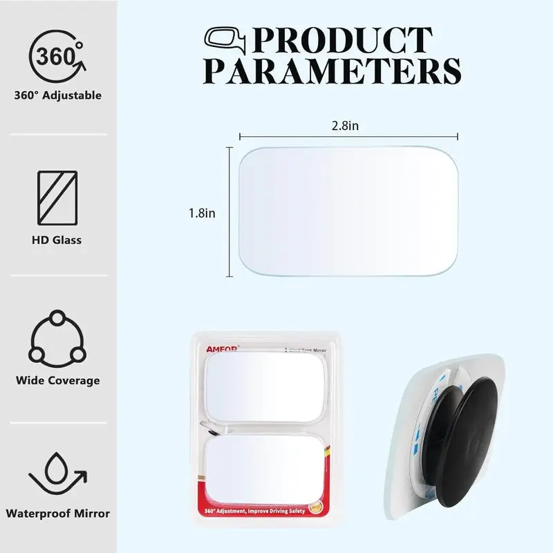 Blind Spot Mirror, HD Glass Convex Lens Frameless Adjustable Blind Spot Mirror for All Universal Vehicles Car Stick-on  (2 PCS)