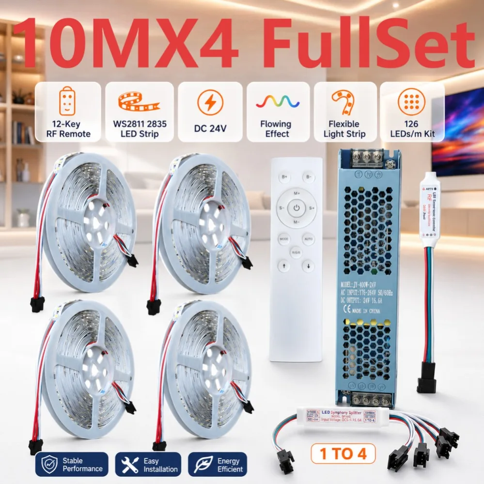 12-keys-rf-remote-controller-10-40m-ws2811-2835smd-24v-dc-running-water-led-strip-flowing-flexible-lamp-ribbon-126leds-m-kit