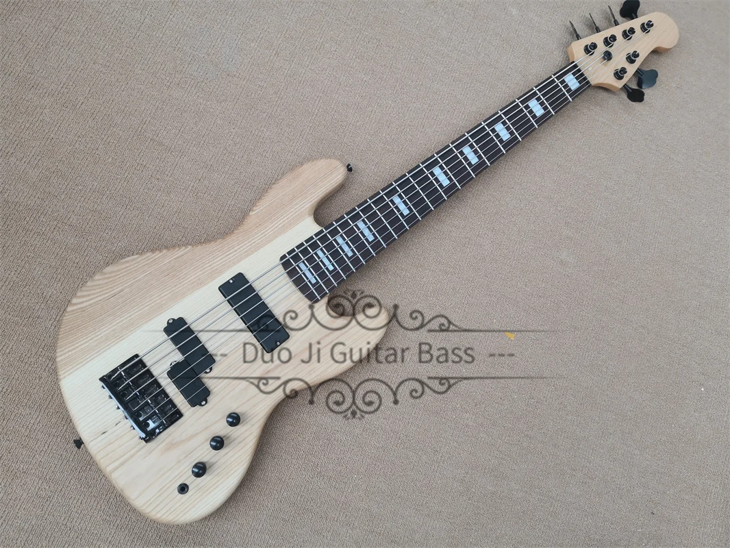 

6 Strings Bass Guitar Jaz Bass Matte Natural Bass ASH Wood Body Rosewood Fingerboard Fixed Bridge Black Tuners