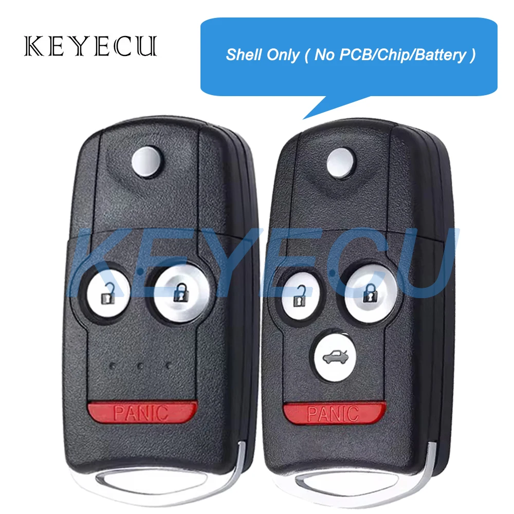 Keyecu Flip Remote Key Fob Shell Case Cover 3 4 Buttons Replacement for Acura TL TSX MDX RDX ZDX 2009 2010 2011 2012 2013 2014