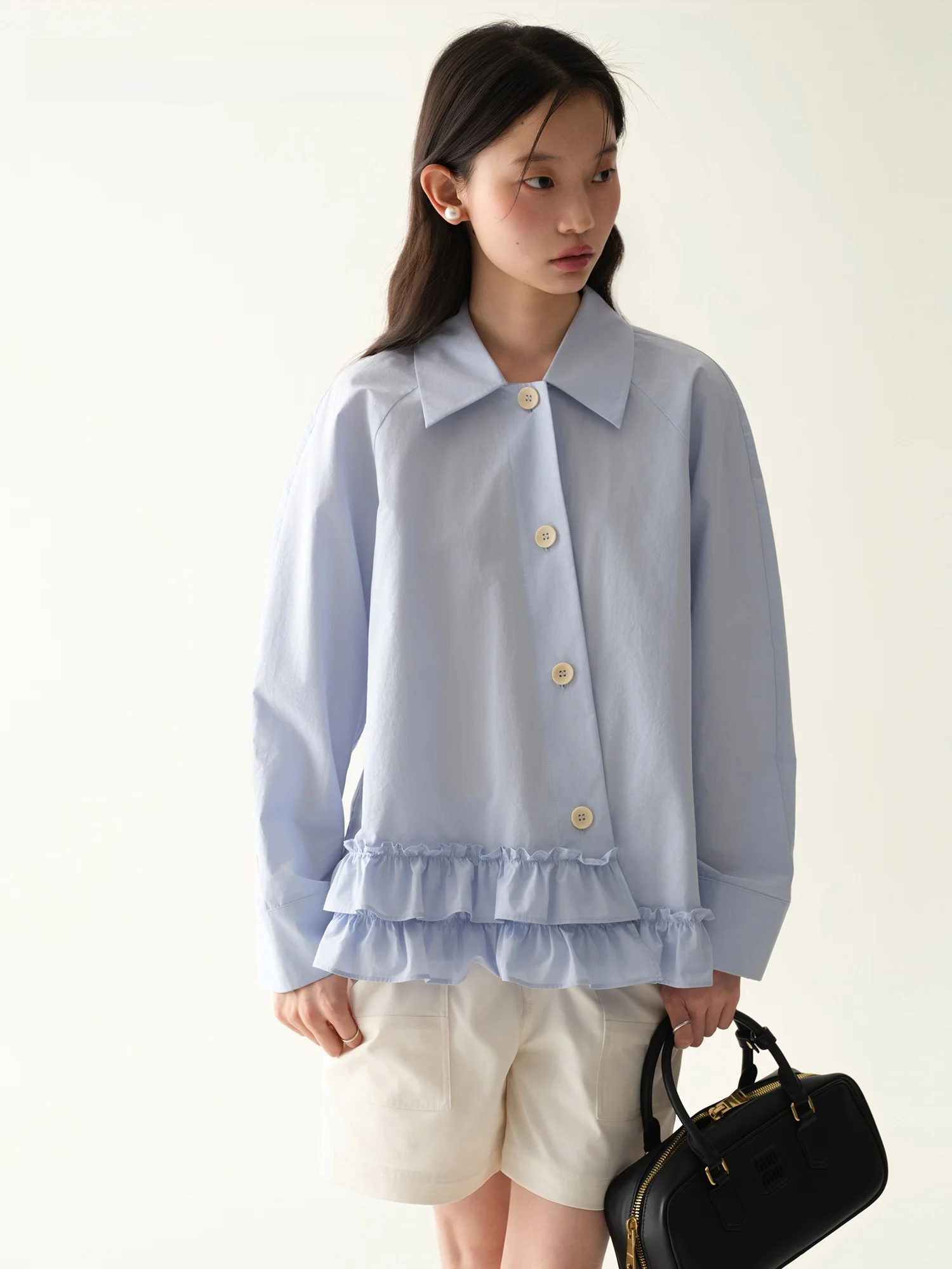 

Boutique by Babymoon Design Sensation Long Sleeve Blue Shirt Women's Loose Fit Cotton Spring New Style Fashionable Top