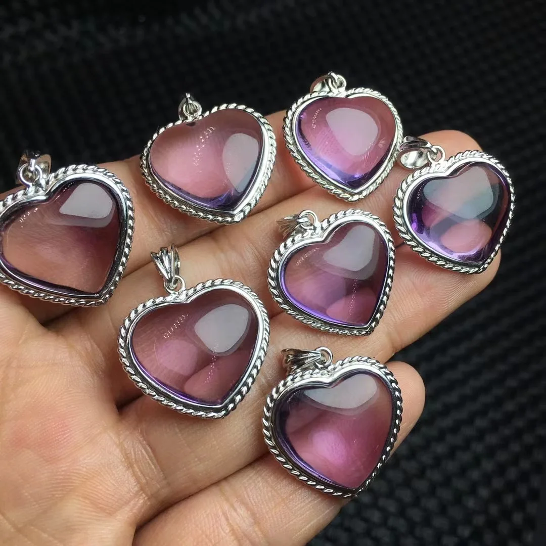 

1 Pc Fengbaowu Natural Amethyst Heart Pendant 925 Sterling Silver Crystal Reiki Healing Stone Fashion Jewelry Gift For Women