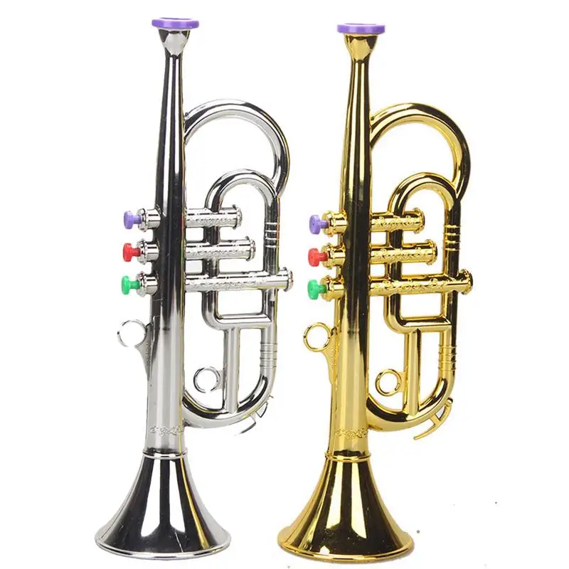 Kinder Spielzeug Trompete Musikinstrument dreifarbige Trompete Simulierte Musical Blechblasinstrumente Horn Spielhaus Musikgeräte