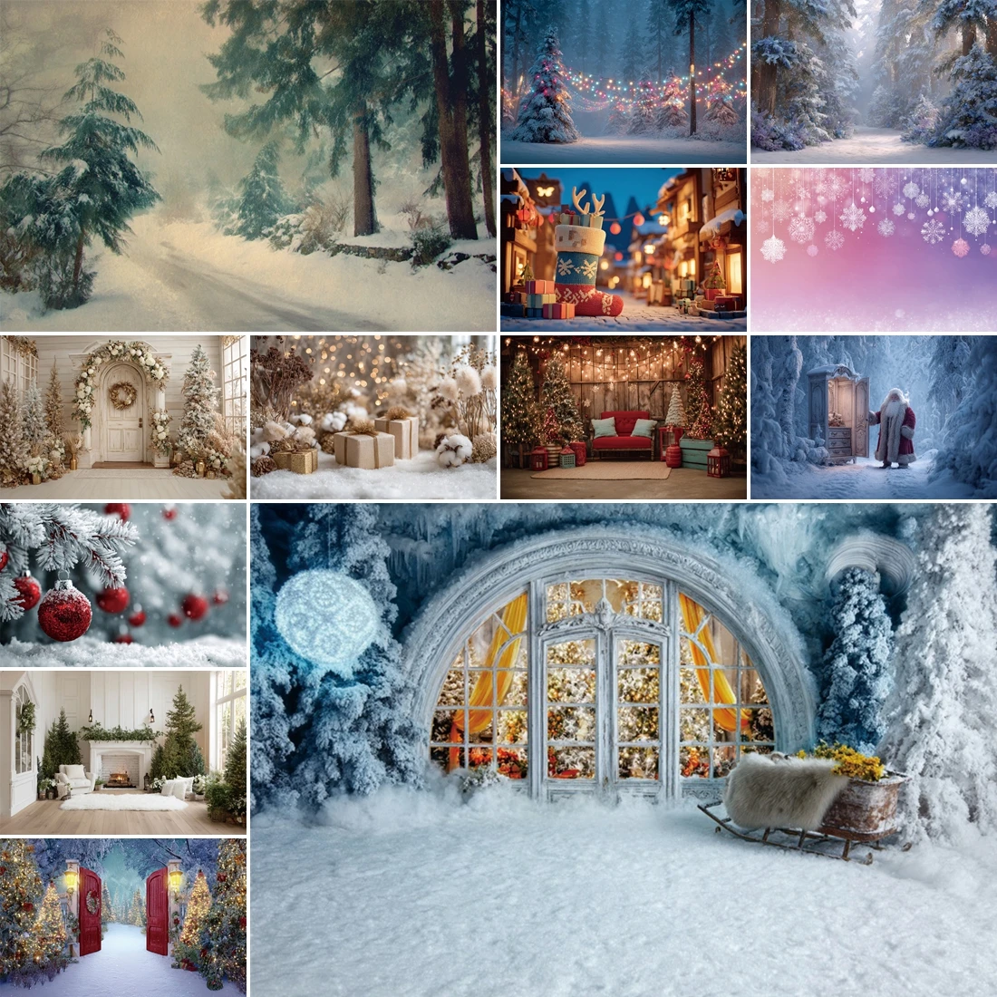 

MOON.QG Christmas New Year Photo Background Fence Santa Glitter Light Backdrops For Photography Family Studio Shooting Props