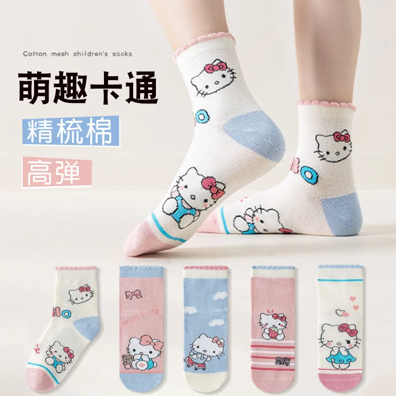 Kawaii سانريو مرحبا كيتي الجوارب أنيمي الجوارب Harajuku السفينة الجوارب خمسة أزواج من الكرتون لطيف الإناث المطبوعة جوارب قطنية بالجملة