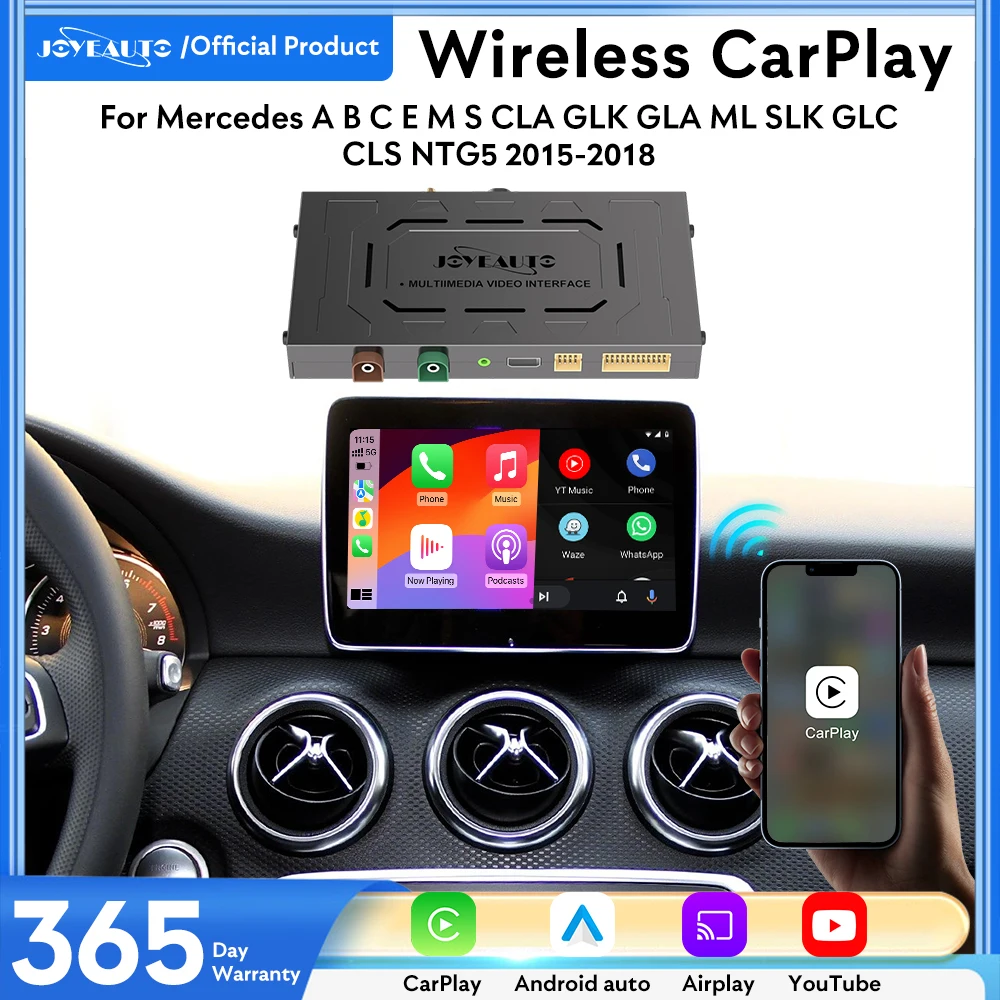 JoyeAuto for Mercedes A B C E M S CLA GLK GLA ML SLK GLC CLS NTG5 2015-2018 Wireless Apple CarPlay Android Auto Mirror-Link