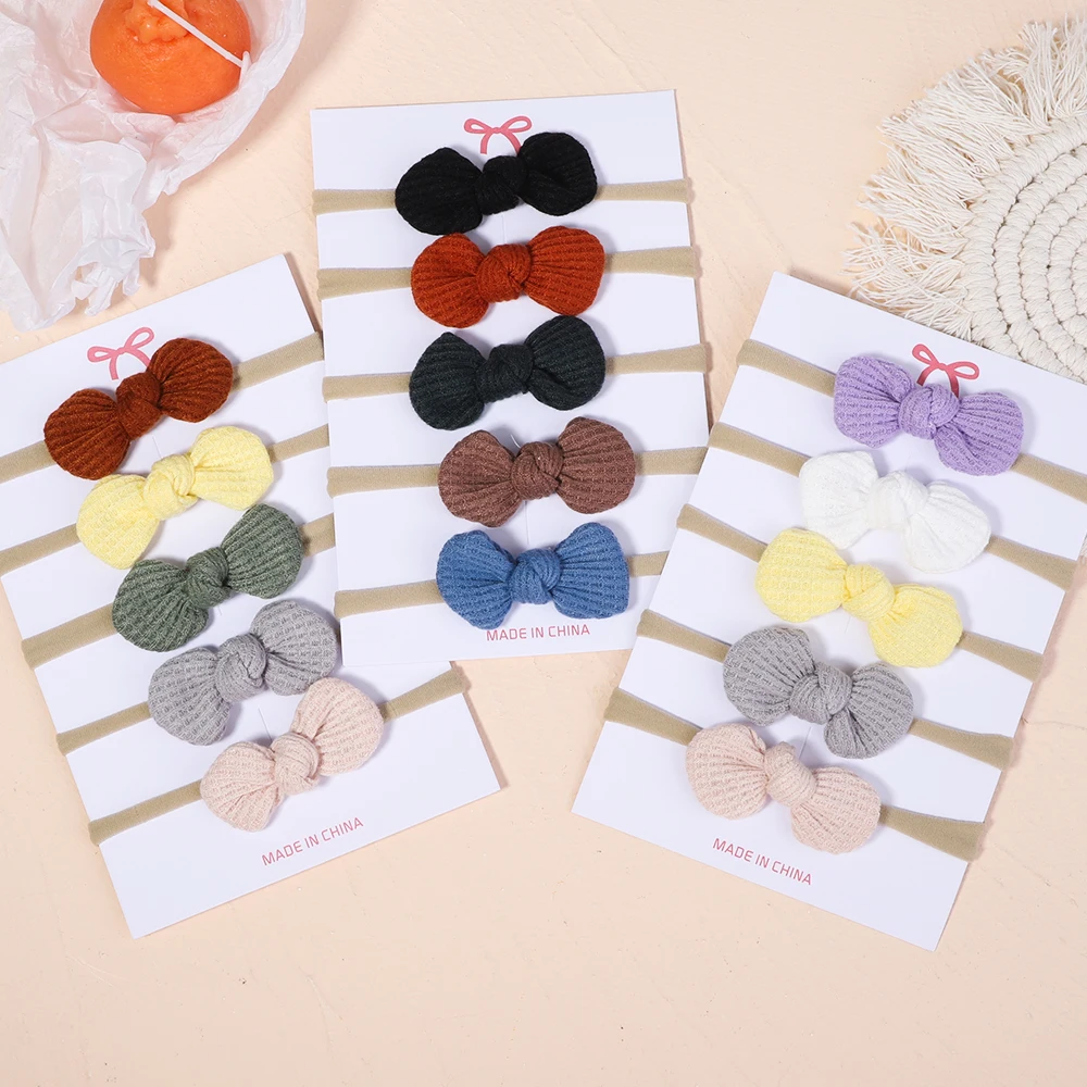 5Pcs/Set Cotton Baby Bows Headband Nylon Headbands Hair Bands for Children Girls Soft Hairband Toddler Newborn Hair Accessories