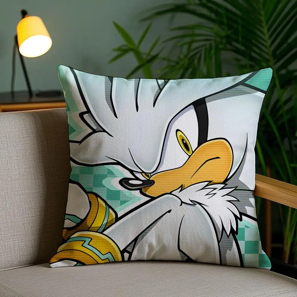 Cartoon S-SonicS Kissenbezug, Plüschstoff, weich, doppelseitig bedruckt, für Sofa, Schlafzimmer, Heimdekoration, feines Geschenk, Kissenhülle – Detail 7