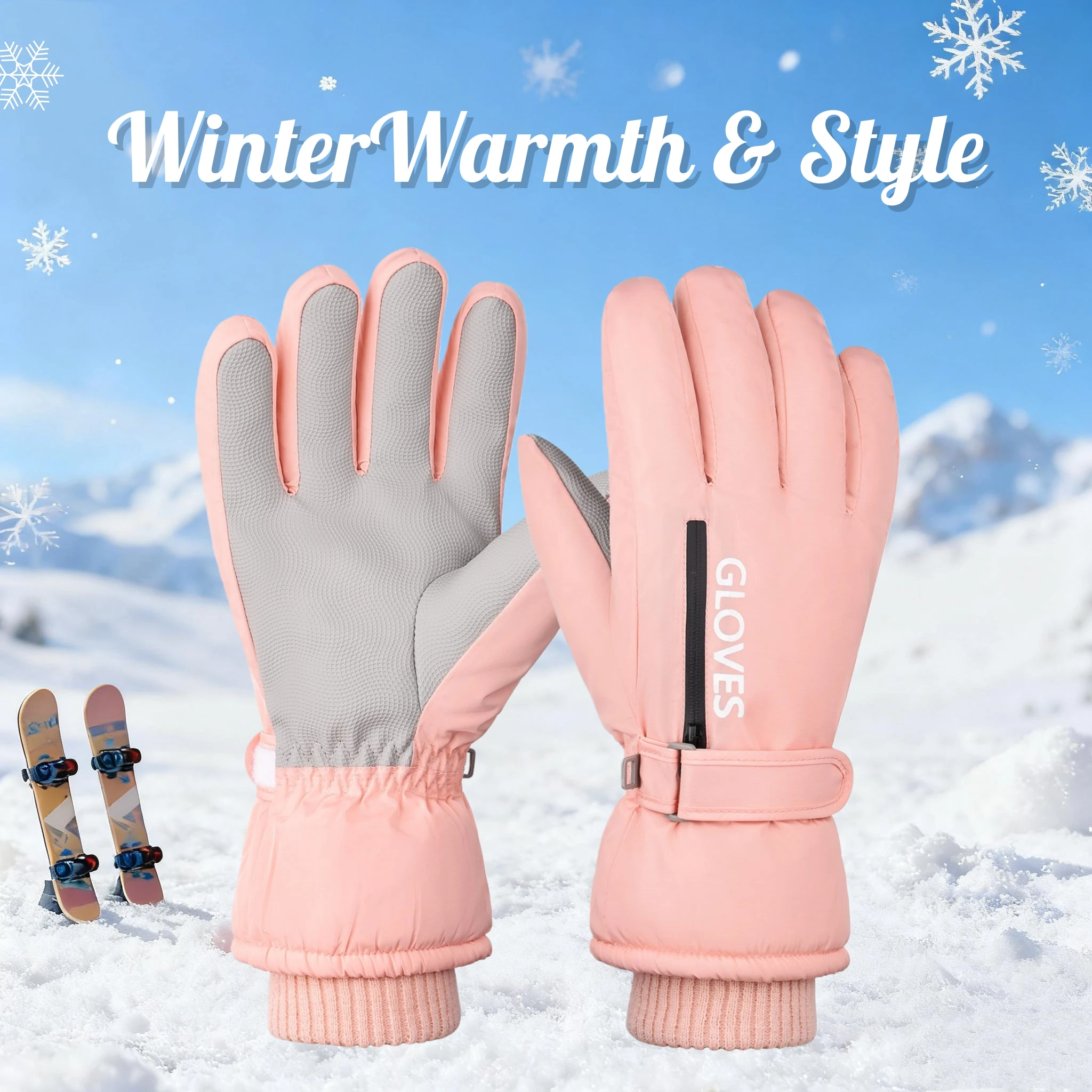 

Women's winter gloves, anti-slip, waterproof and warm ski gloves, with thick lining, suitable for running, skiing and cycling.