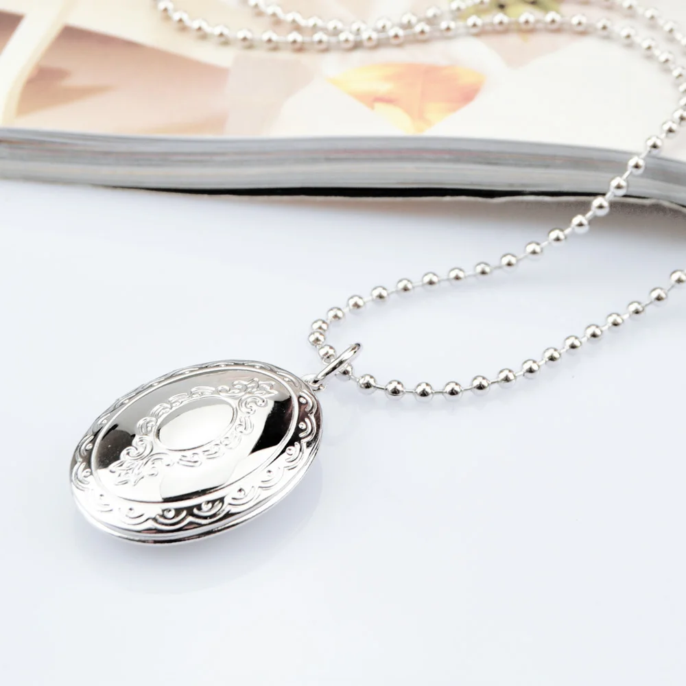 New Fashion Women\'s 925 Sterling Silver Necklace Oval Photo Box Pendant Memorial Jewelry Accessories Customizable Photos