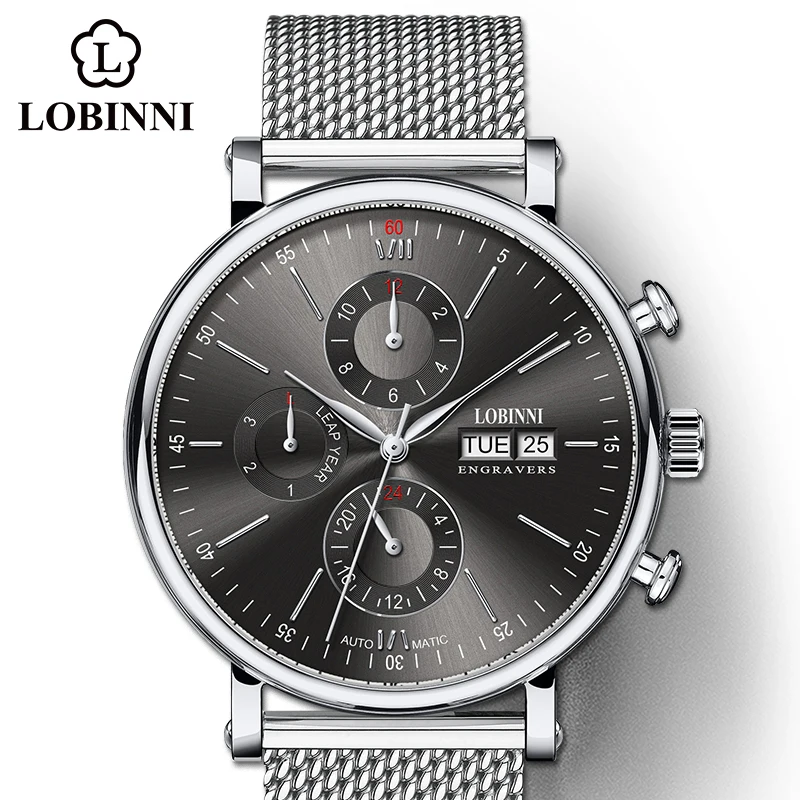 

LOBINNI Luxury Mechanical Gear Watch Men gift Seagull Movement Automatic Black Self Winder Sapphire Watch Brand Men Metal Bezel