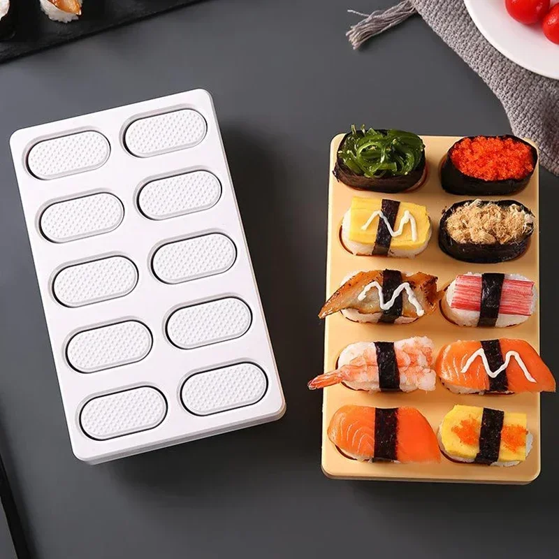 Nuevo molde para sushi 10 en 1, molde rectangular para hacer mini onigiri, molde para bolas de arroz para sushi japonés, kit para hacer sushi DIY