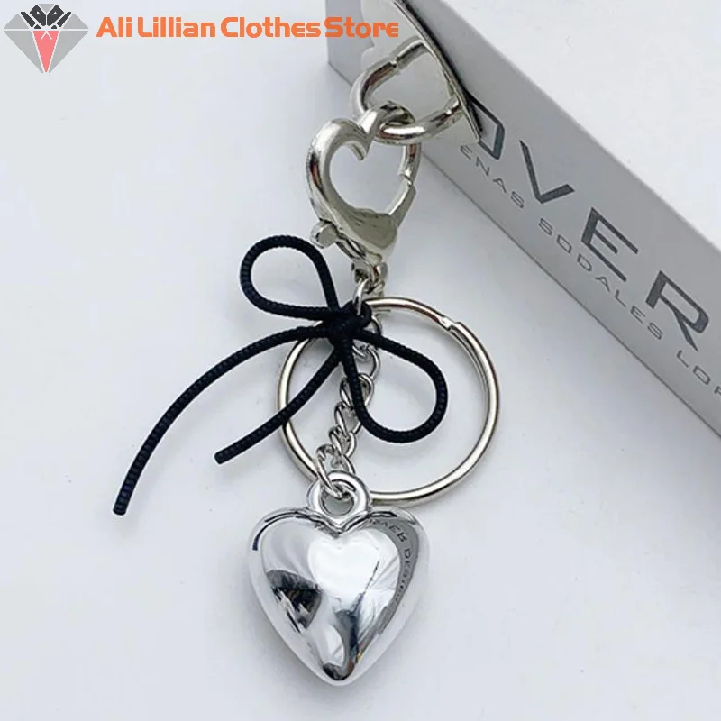 Y2k Bowknot Big Heart Keychain Bow Key Ring For Women Girls Friendship Gift Car Handbag Decoration