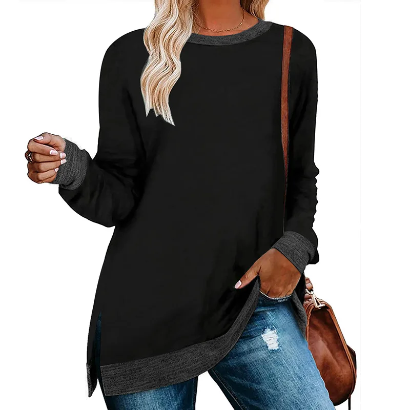 Ladies 2024 T Shirts Spring New Solid Color Vintage And Casual Loose Daily Commuting Tee Long Sleeve O-neck Women's Pullover Top