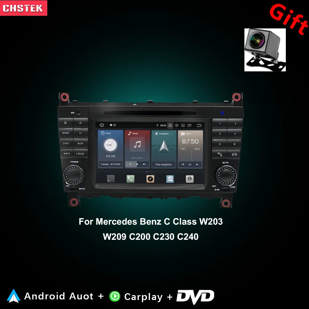 CHSTEK Car Radio DVD Carplay For Mercedes Benz C-Class W203 W209 CLC CLK 2005-2011 Multimedia Bluetooth WIFI 4G GPS Android 14