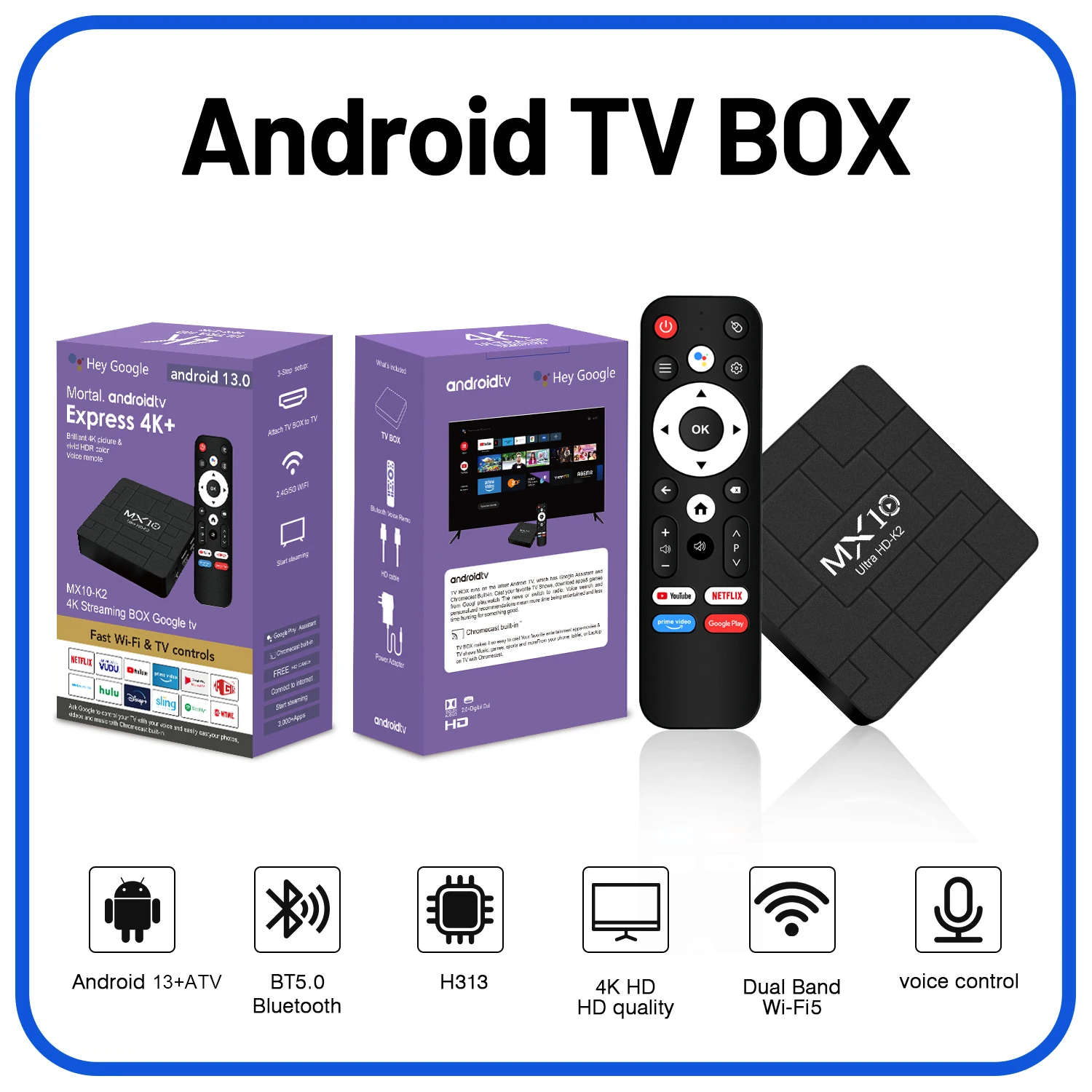 Smart Android TV Box MX10 K2 Allwinner H313 Cortex-A53 1,5 GB RAM 8 GB eMMC Dual Band WiFi 2,4 G + 5 G 4K mediaspeler HomeEntertainmt